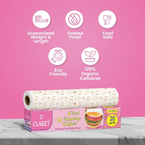 Image of Claret Food Wrapping Paper Roll | 20 Meter | Oil & Grease Proof Butter Paper | Eco-Friendly Non-Stick Roll for Roti, Snacks, Tiffin, Sandwich | Ideal for Kitchen Use & Food Storage (Pack Of 1)