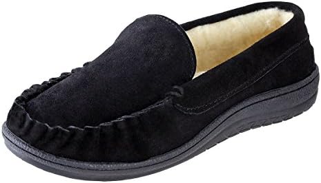 Willowbee -Aubrey Moccasin Slippers Women I Rubber-Sole I Cow-Suede I 100% Coral Fleece Lining I Comfortable House Slippers