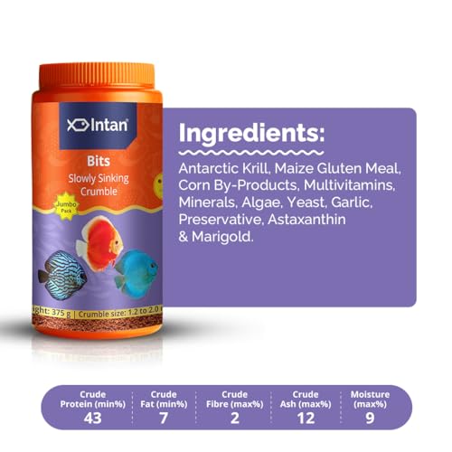 Image of Intan Bits (1.2-2mm Slow Sinking Crushable Crumble) | 375gm - Highly Nutritious Ornamental Fish Food for All - Discus, Danios, Barbs & Rainbow | Growel Feeds