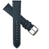 Uhrenarmband für Herren und Damen, 14 mm, echtes genarbtes Büffelleder-Band, gepolsterte SS-Schnalle, Blau / Weiß