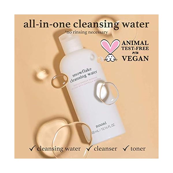 NOONI Snowflake Cleansing Water | All-in-1 Cleansing Water as Cleanser, Makeup Remover and Toner with Centella Asiatica Extract | Vegan, Cruelty-Free, PETA Certified, Korean Skincare, K-Beauty