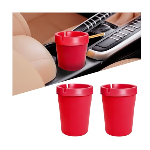 Image of Mandark Car Ashtray, 2PCS Smokeless Self-Extinguishing Vehicle Cigarette Trash Can, Smellproof Portable Automotive Ash Holder Organizer, Universal for Truck Home Office (Red)