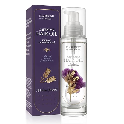 CLARIMOND Aceite de Lavanda para el Cabello, 55 ml, aceite de jojoba, macadamia y aloe, suero antiencrespamiento, protección contra el calor y cuidado profundo, aceite para el cabello ligero.