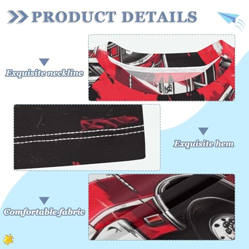 Kids Swimsuit Car Fire Truck Run Red Sunscreen T-Shirts Swimwear Sets UPF 50+3