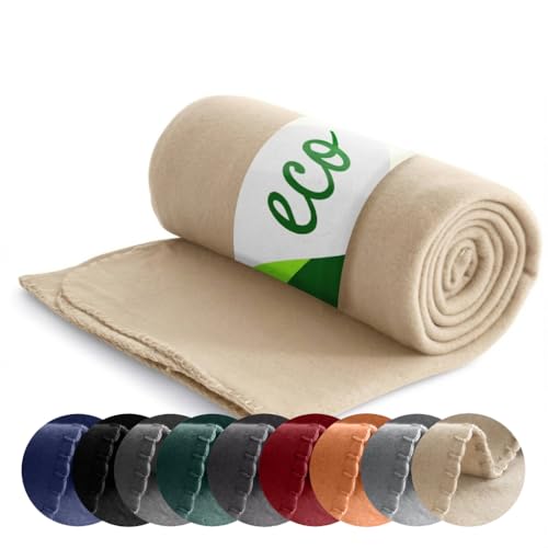 wometo Eco Fleecedecke 130x160 – 100prozent recyceltes Polyester, ca. 400 g, Anti-Pilling, Kettelrand, Oeko-TEX – beige Sand