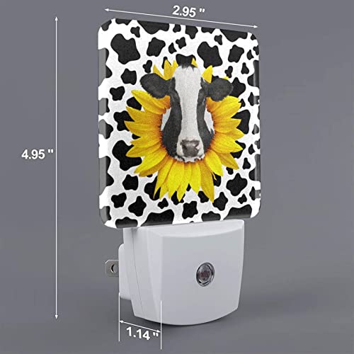 Sunflower Cow Print Night Light Auto Smart Dusk To Dawn Sensor,Plug-In White Led Nightlight For Bedroom,Bathroom,Kitchen,Hallway,Stairs,Energy Efficient,Decor Desk Lamp #TOP7