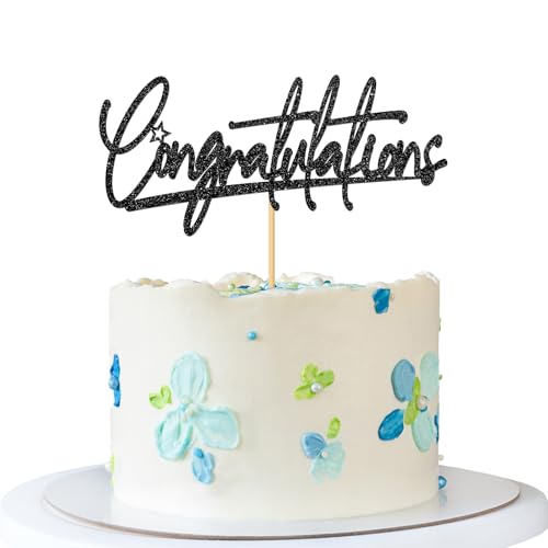 Topper per torta di congratulazioni, forniture per torta di laurea, pensionamento, matrimonio, compleanno, anniversario, addio, baby shower, addio al nubilato, decorazioni per feste – glitter nero