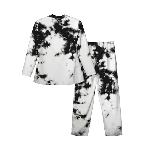 Watercolour Black White Tie Dye Mens Pajamas Set Button Down Sleepwear Set Long Sleeve Loungewear With Pockets4