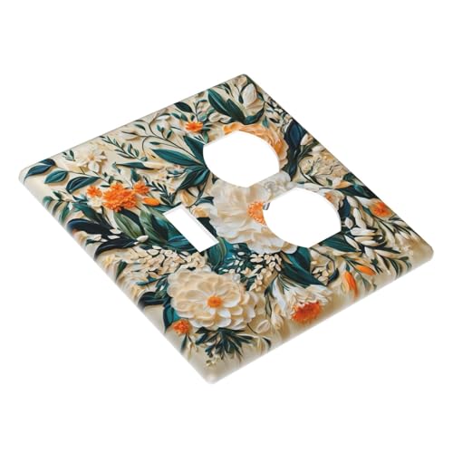 Decorative Outlet Covers Rustic Big Flowers Abstract Floral 2 Gang Wall Plate Cover Single Toggle Duplex Combo Two Switch Light Switch Cover Plate Jumbo Dual GFCI Faceplate