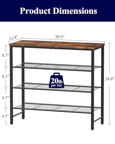Kitsure Shoe Rack for Closet, Rustic Brown Shoe Organizer with Leveling Feet, Sturdy & Rust-Proof Shoe Storage for Entryway, Bedroom, Living Room, 29.5" x 11.4" x 24.8", Brown - Image 4