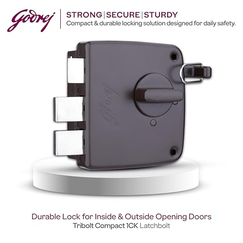 Image of Godrej Tribolt Compact 1CK LB | for Inside /Outside Opening Wooden Doors | 60mm Backset | Reversible Latch | 3 Keys | 3-Bolt Locking | Textured Brown Finish | 5 Year Warranty