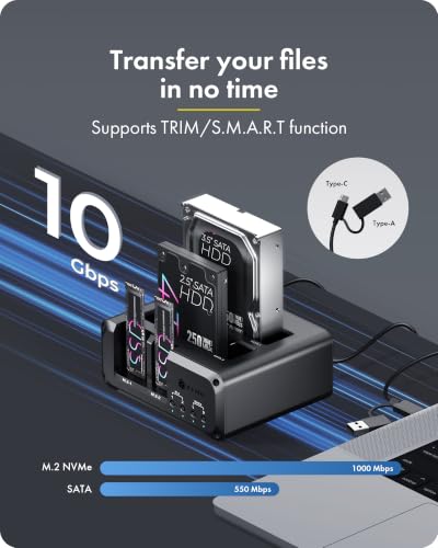 Estación de acoplamiento de disco duro de 4 bahías SSD y HDD SATA M.2 5