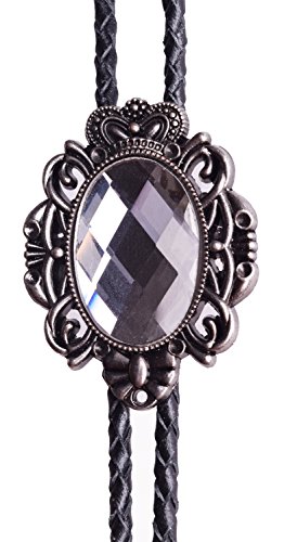 Moranse Bolo Tie Natural Colors Crystal Stone Western Celtic Style Genuine And Cowhide Rope(Transparent) #TOP2