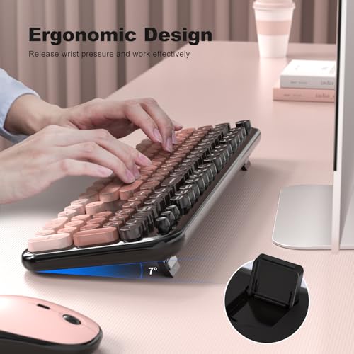 Image of Wireless Keyboard Mouse Combo - Lovely BlackBerry-Gradient Rainbow Full-Sized Typewriter Colorful Keyboards, Round Keycap Plug Play Retro Cute Keyboards for Windows, Laptop, PC, Desktop, Computer
