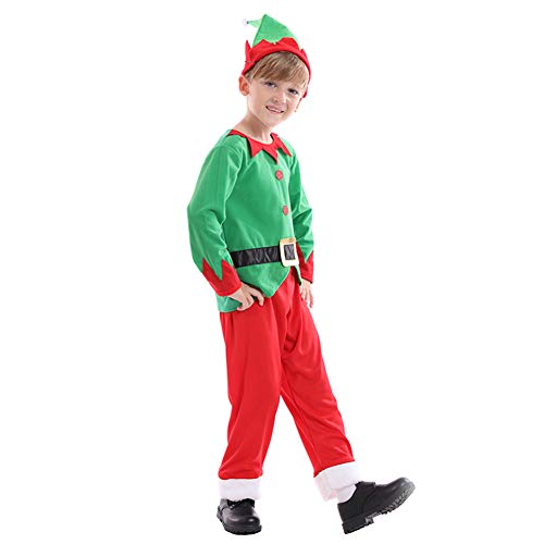 Toddler Kids Boys Girls Christmas Santa Elf Costume Fancy Dress Up Cosplay Suit Children Claus Suit Fleece Coat Top Pants Hat Birthday Outfit Set Xmas Gift Green Elf Santa - Boys 3-4 Years #TOP3
