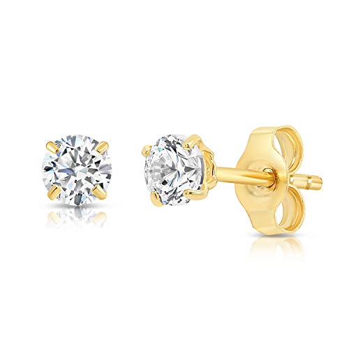 14k Yellow Gold Solitaire Round Cubic Zirconia CZ Stud Earrings with Gold butterfly Pushbacks - 3 Pair Set (3mm, 4mm, 5mm)2