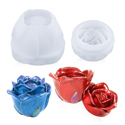 Voyyphixa Rose Shape Jar Resin Moulds Silicone, 3D Rose Silicone Molds with Lid for Epoxy Resin Casting for Storage Bottle, Candle Holder, Candy Container, Epoxy Casting Craft, Flower Pot