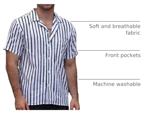 Image of VATPAVE Mens Striped Summer Shirt Casual Button Down Short Sleeve Beach Shirts Cotton Shirts for Men