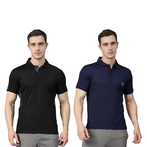 Image of CHKOKKO Men's Active Sports Wear Polo Half Sleeve Gym Tshirt with Button Collar Quick Dry Breathable Perfect for Workout Running Regular Fit Pack of 2