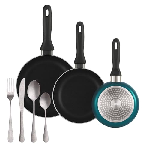 Poêles en aluminium pressé bleu et couverts en acier inoxydable durable