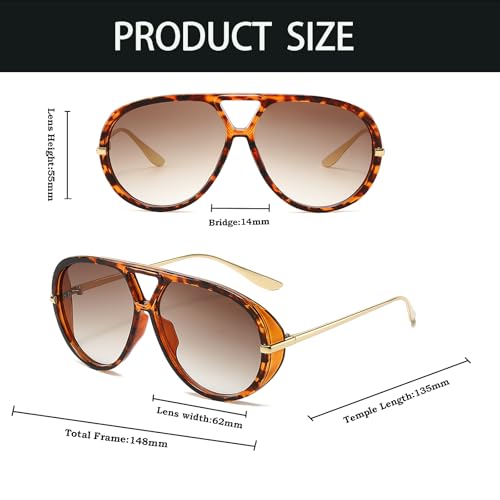 YAMEIZE Oversized Pilot Sunglasses for Women Men Round 70s Retro Double Bridge Vintage Large Big Frame Punk Sun Glasses UV4004