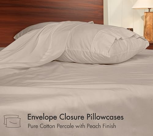 Image of RUVANTI 100% Cotton Percale Sheets Full - Crisp Cooling Summer Bed Sheets for Hot Sleepers, Deep Pocket 14 inch, Soft Peach Finish, Breathable & Durable Hotel-Style 4 Piece Set, Linen