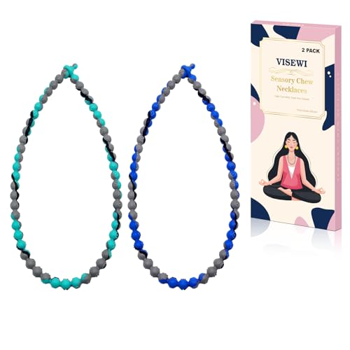 VISEWI Chew Necklaces Designed for Nail Biting Silicone Necklaces Suitable for Autism ADHD and SPD Fidget Oral Chew Toys Sensory Needs in Children and Adults Chewy Necklace Sensory Toys