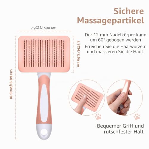 Vinabo Selbstreinigende Hundebürste für Kurzhaar & Langhaar, Tierhaarbürste für Hunde & Katzen, Unterfellbürste gegen Unterwolle & lose Haare, Fellbürste mit One-Click-Reinigung, Zimt