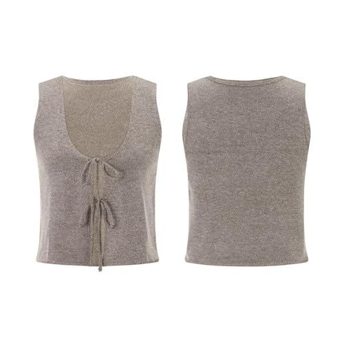 Image of Womens Vintage Knittd Tank Y2k Vest Crop Top Sleeveless V-Neck Open Front Button Crochet Knit Vests Versatile Tops