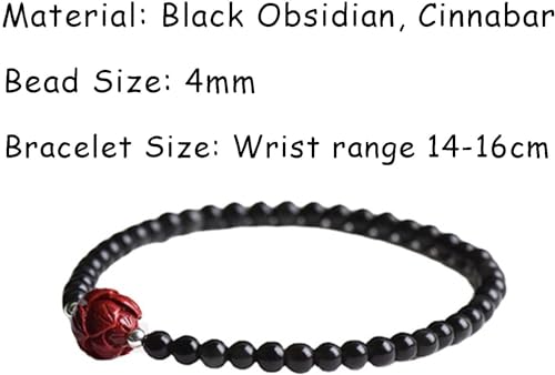 Bracelet obsidienne noire et cinabre de 4 mm, le cadeau idéal pour souhaiter la bonne chance
