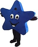 Blue Star Mascot Costume in Black Suit Adult Size for Men & Women with Built-in Fan Inside the Head