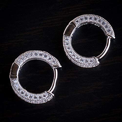 Small Iced CZ Bling Hoops with Cubic Zirconia 14K White Gold Plated 925 Sterling Silver Trendy Hip Hop 12mm Ice Out Huggie Hoop Earrings Jewelry Gifts for Men And Women4