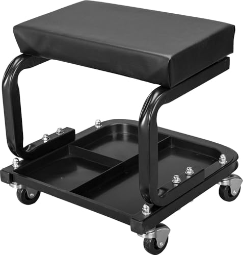 Image of Big RED 250lb Black Rolling Automotive Creeper Garage /Shop Seat: Padded Mechanic Stool with Tool Large Tray Suitable for garages, Repair Shops,6300-black