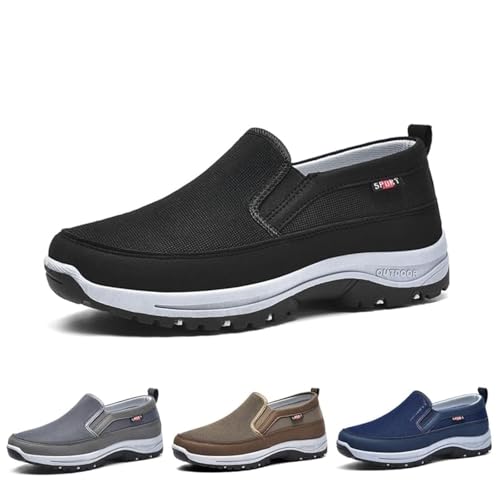 Enjerr Orthopedic Shoes Men,CNA Shoes for Men,Men's Arch Support Slip-on Canvas Loafers,Comfortable Breathable Walking(Black,6)