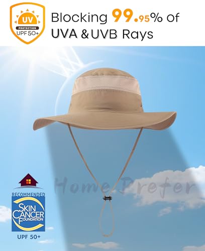 Image of Home Prefer UPF 50+ Men's Sun Hat Wide Brim Bucket Hat UV Protection Hat for Mens Womens Beach Safari Gardening Golf Fishing