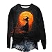 2025 Halloween Shirts for Women Long Sleeve Witch Graphic Tees Vintage Festival Tops Loose Crew Neck Sweatshirts Funny Gifts Full Moon Art Print Shirt Casual Fall Outfits Cotton Tunic Blouses