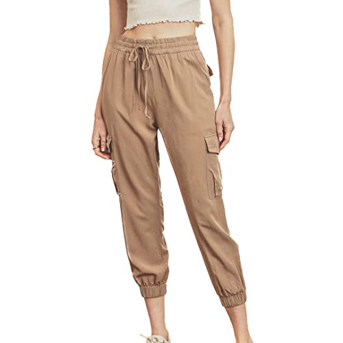 Livingston & CO | Tencel Womens Cargo Joggers | Mineral Washed Lightweight Jogger Pants for Women (Navy, Large)