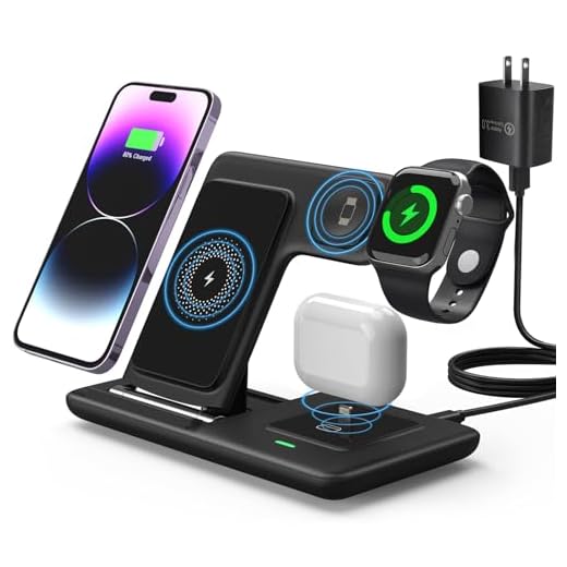 Charging Station for Apple Multiple Devices, 3 in 1 Fast Wireless Charger Foldable for iPhone 14/13/12/11/Pro/XS/Xs Max/XR/X/SE/8/8 Plus Apple Watch 8/7/6/SE/5/4/3/2 AirPods 3/2/Pro with Adapter