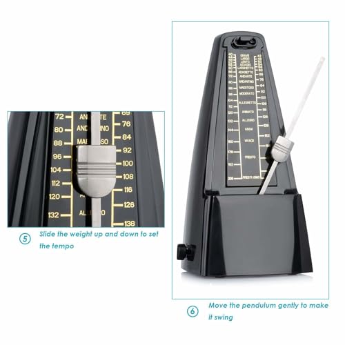 Image of Perlman Traditional Wind Up Mechanical Metronome for Piano Guitar Bass Drum Violin and Other Musical Instruments (Black)