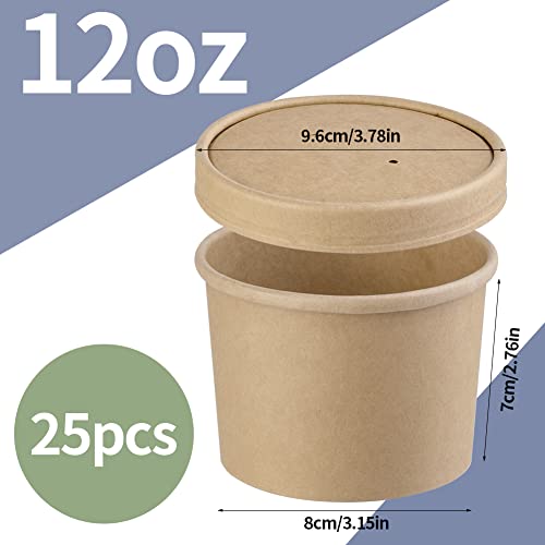 Image of Wuadua 25 Pack 12oz Paper Soup Cups with Lids Disposable Ice Cream Cups | Paper Dessert Cups with Lids Disposable Soup Cups Microwavable and Freezer Safe To Go Bowls with Lids for Hot, Soup Ice Cream