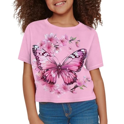 Image of Kids Crop Top Short Sleeve T-Shirts for Girls Size 5-14