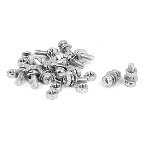 uxcell M4 x 12mm 304 Stainless Steel Phillips Hex Head Bolts Nuts w Washers 15 Sets