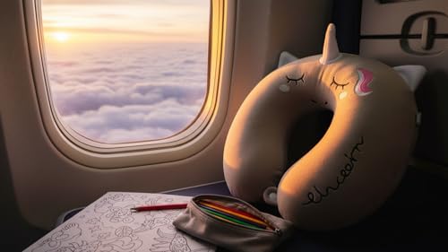 Image of Soft and Comfortable Cartoon Designed U-Shaped Kids Travel Neck Pillow for Airplane Car Flight Head Neck Support for Boys and Girls (Pack of 1, Grey)