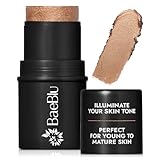 BaeBlu - Organic Blush Tube, Amaretto - 100% Natural Vegan Cream Blush Sticks, Multi-Use Bronzer, & Highlighter for Lips, Cheeks & Eyes, Buildable Shimmer, Gluten-Free, Paraben-Free, Made in USA