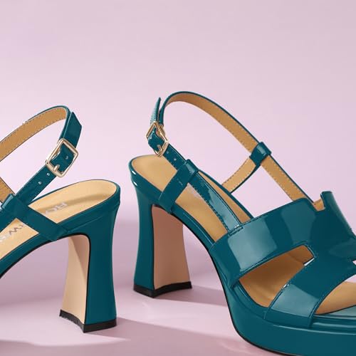 Image of ROSERWISH Heels for Women Chunky Block Platform High Heels Square Open Toe Strappy Heel Sandals Wedding Party Prom Fashion Slingback Dress Pump Sandals Shoes