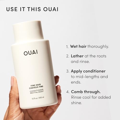 Image of OUAI Fine Shampoo and Conditioner Set - Sulfate Free Shampoo and Conditioner for Women & Men - Made with Keratin, Marshmallow Root, Shea Butter & Avocado Oil - Free of Parabens & Phthalates (10 Fl Oz)
