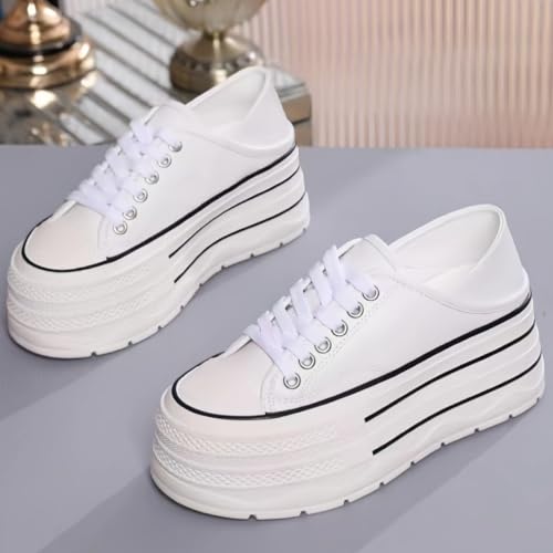 Comfort Lace-up Sneakers for Women Fold-Down Heels Dual-Style Design Waterproof Chunky Platform Genuine Leather Casual Shoes - Image 3