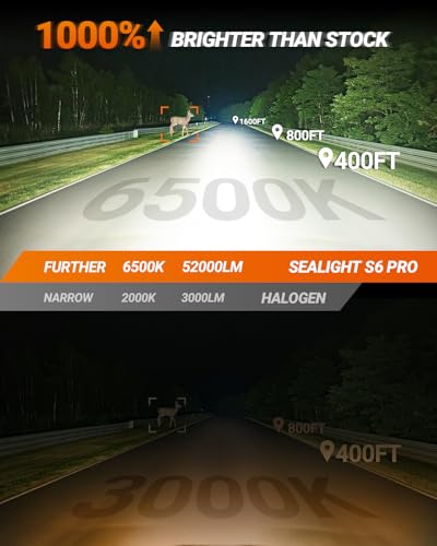 SEALIGHT H4 πππ Bulbs, 52000LM 10X Brighter S6 Pro HB2 H4 Fog Bulb with 32 Lighting Chips, 80,000hrs+ Lifespan 9003 Drving Light, 6500K White, Plug n Play, for Powersports ATV, Vehicle, Pack of 2