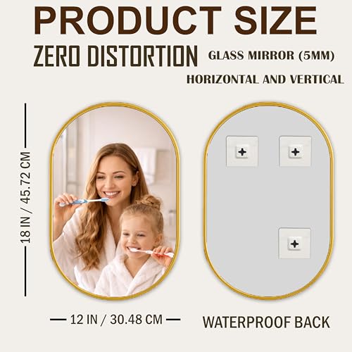 Image of Rousrie Premium Glass Wall Mirror with Golden Border, Capsule Shape, 45 x 30 cm, for Bathroom, Living Room, Washbasin
