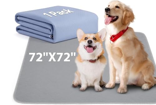 Image of 72 inch x 72 inch Extra Large Dog Pee Pad - Waterproof Quick Drying Pet Pad for Dogs, Reusable Puppy Pads, Anti-Slip Floor Pad Playpen Crate Washable Mat for Dog Whelping Incontinence Housebreaking, 1 Pack